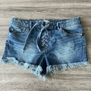 GB lace up denim boho festival short shorts - juniors size 15
